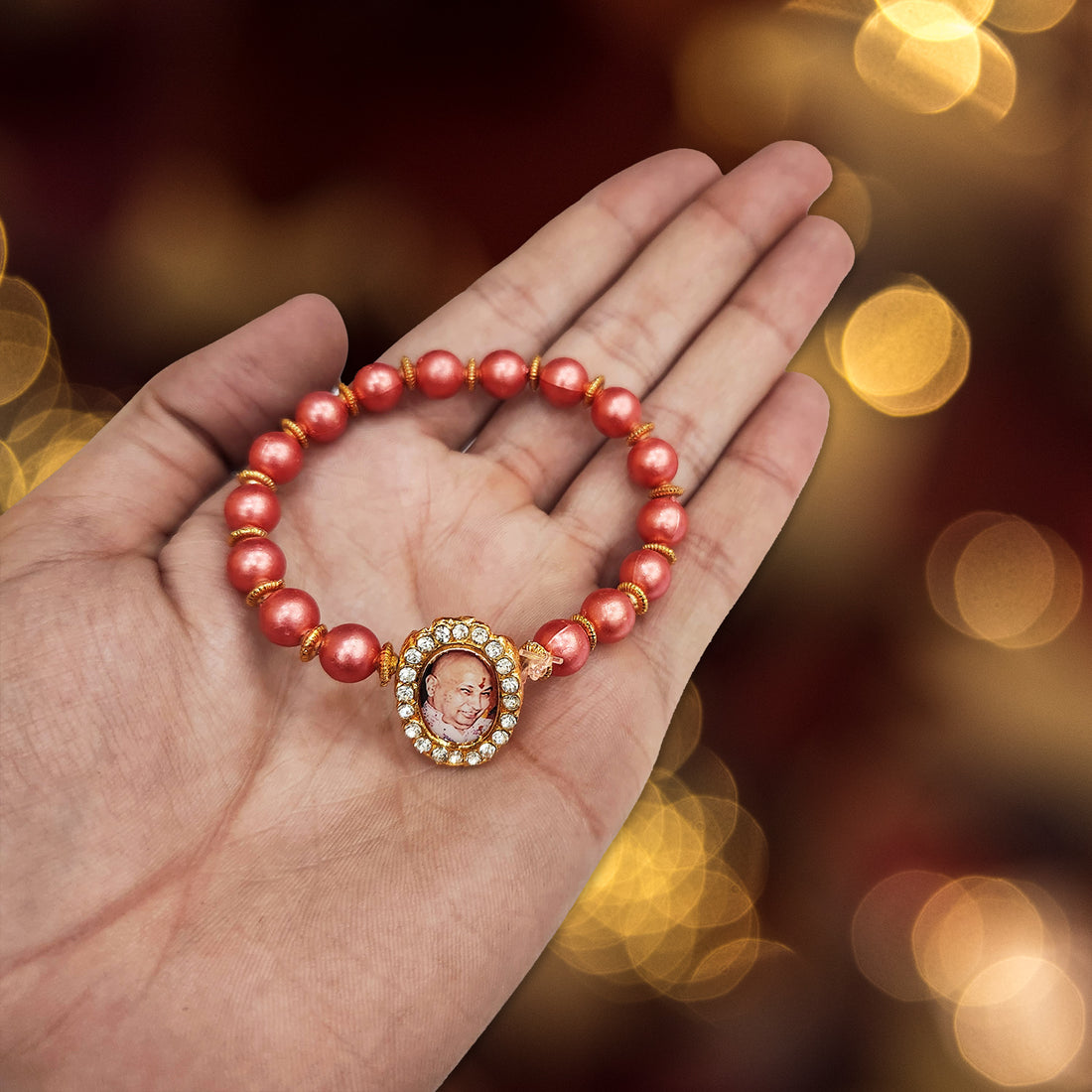 Light Red Beaded Guru Ji Maharaj Handmade Bracelets for Men and Women