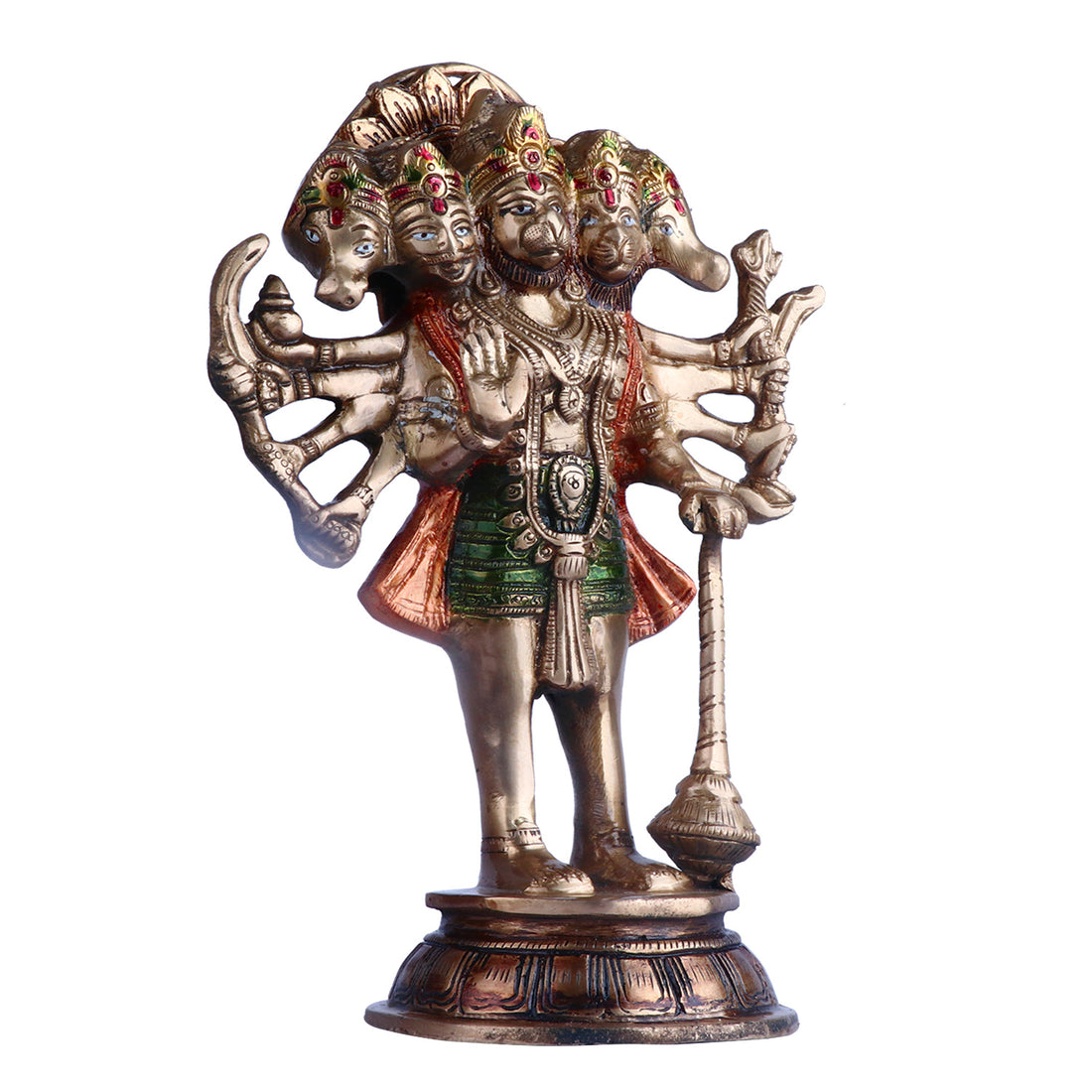 10.2 Inch Handcrafts Brass Panchmukhi Hanuman Standing Statue