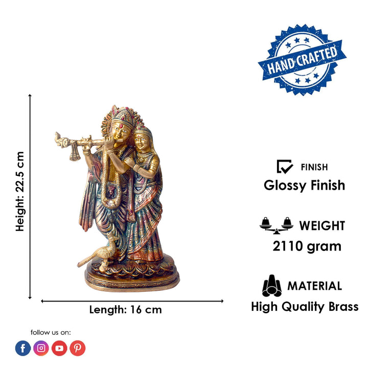 The 9 Inch Radha Krishna β Divine Presence in a Beautiful Idol is a stunning masterpiece that beautifully portrays the eternal love and devotion between Radha and Krishna. This intricately crafted idol captures the divine couple in an elegant and serene pose, with Krishna playing his enchanting flute and Radha radiating grace and love.