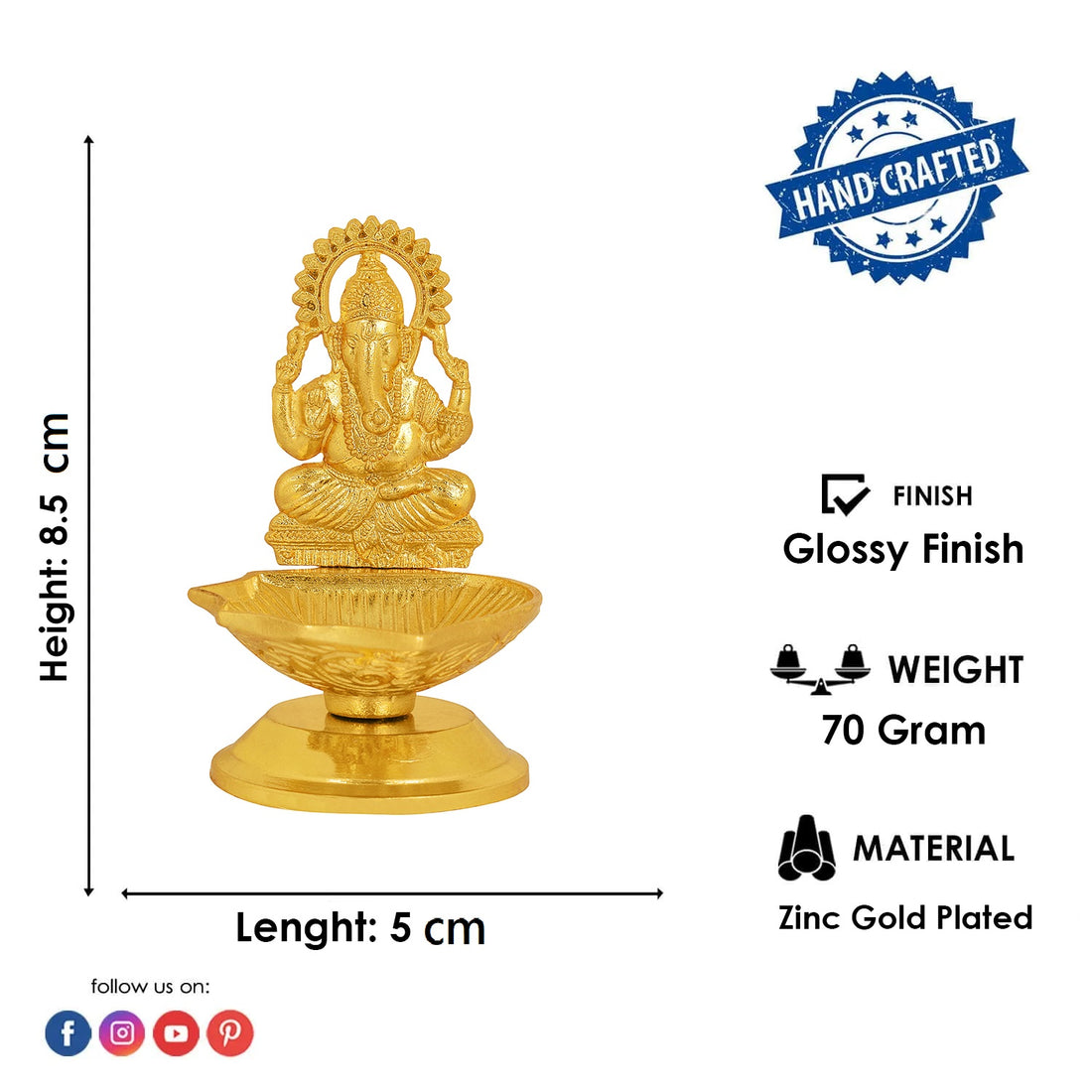 1 Pc Lord Ganesha Metal Diya