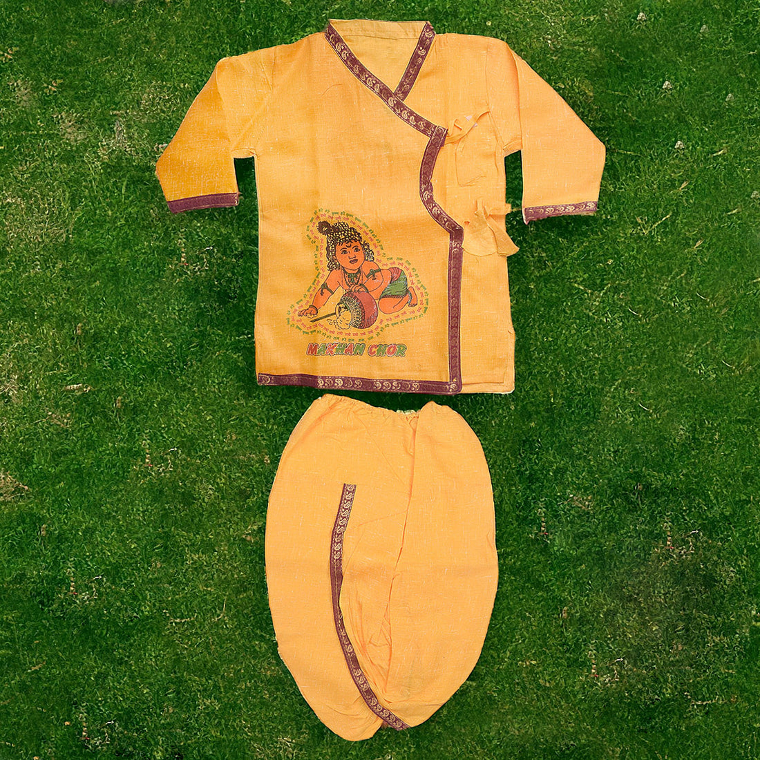 Size 18 Krishna dhoti kurta dress costume in traditional yellow and white, ideal for Janmashtami and Laddu Gopal idol dressing Indiaβs Largest Pooja Accessories Brand β www.satvikstore.in