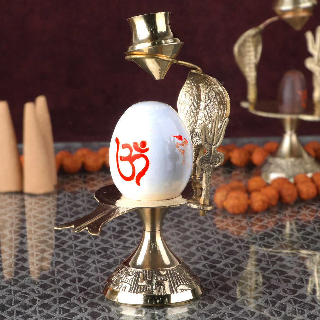 Mahadev White Stone Shivling With Nag, Trishul And Abhishek Patra