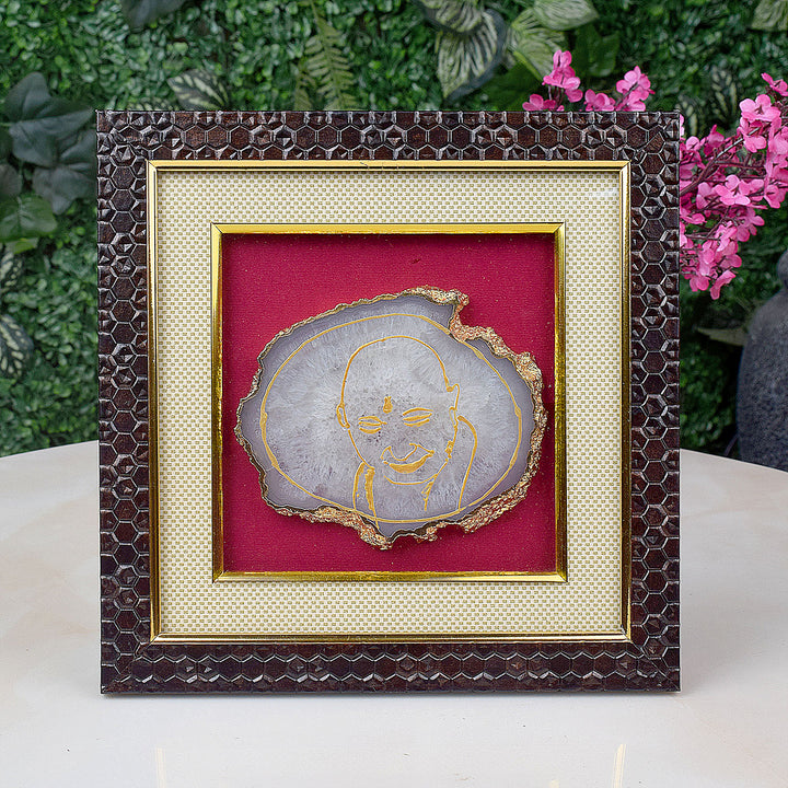 Beautifully crafted wooden photo frame featuring Guruji’s divine image etched on a natural agate stone, radiating spiritual serenity and elegance—ideal for pooja room or sacred decor. India’s Largest Pooja Accessories Brand – www.satvikstore.in