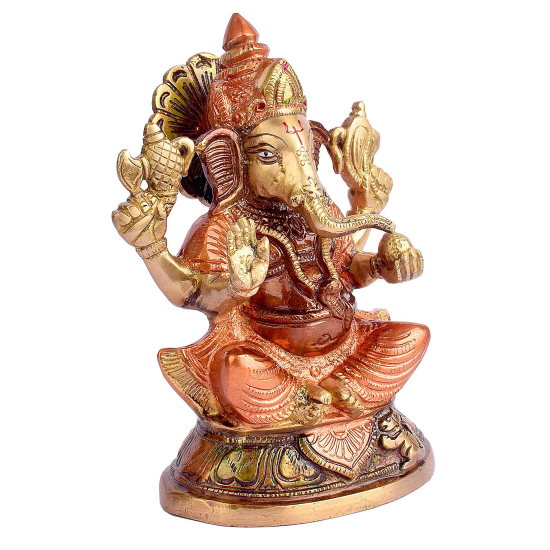 7.5 Inch Chaturbhuj Ganesha Pure Brass Idol
