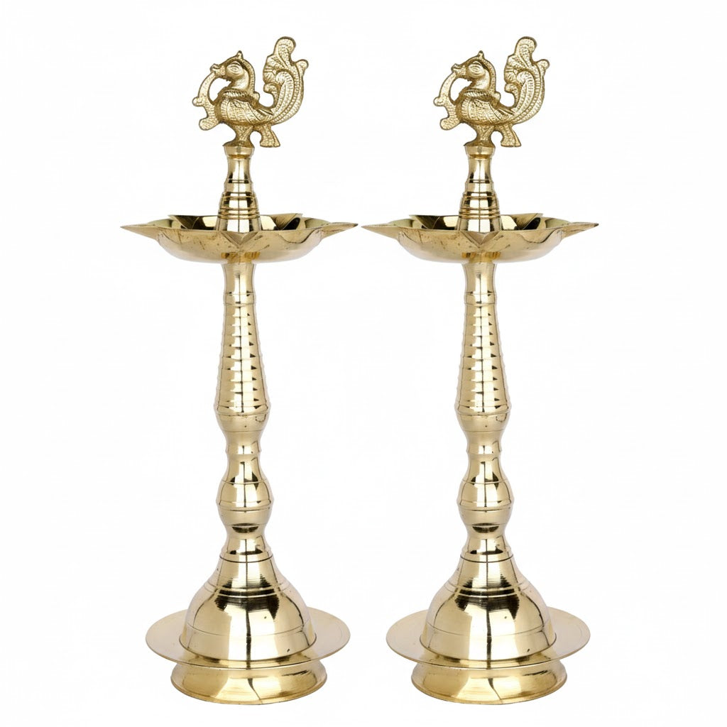 13 Inch Pure Brass Peacock Kerala Diya