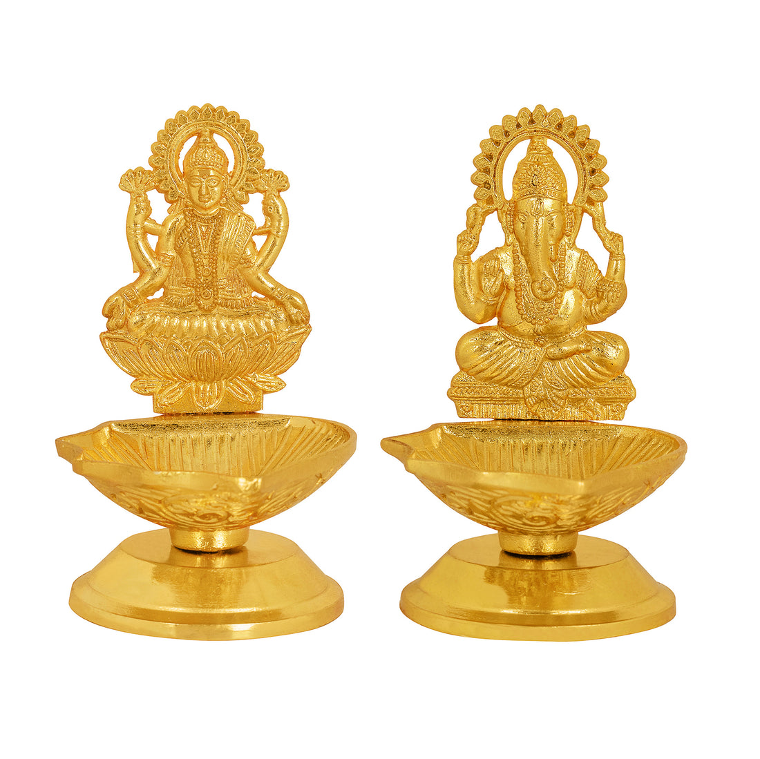 2 Pc Laxmi Ganesha Pair Metal Diya