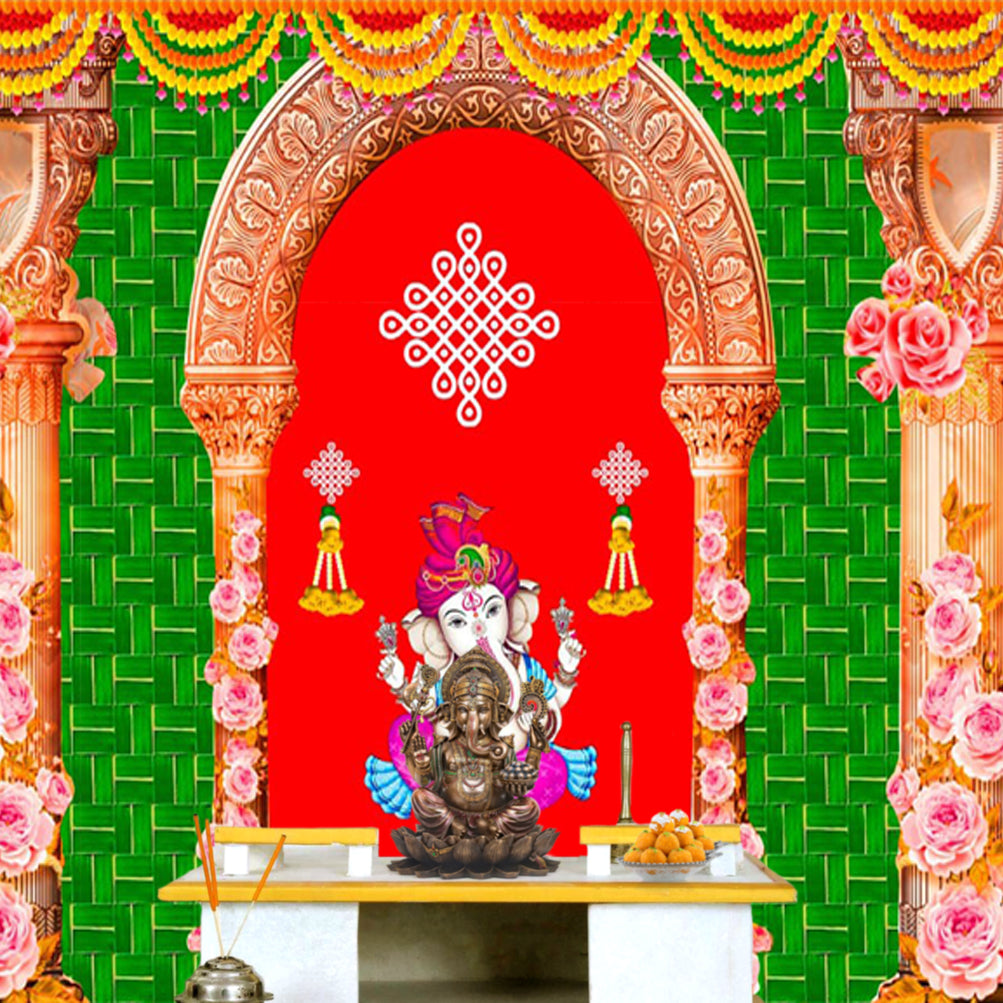 Backdrop Cloth Print Ganesh on Banana Leaf Design
