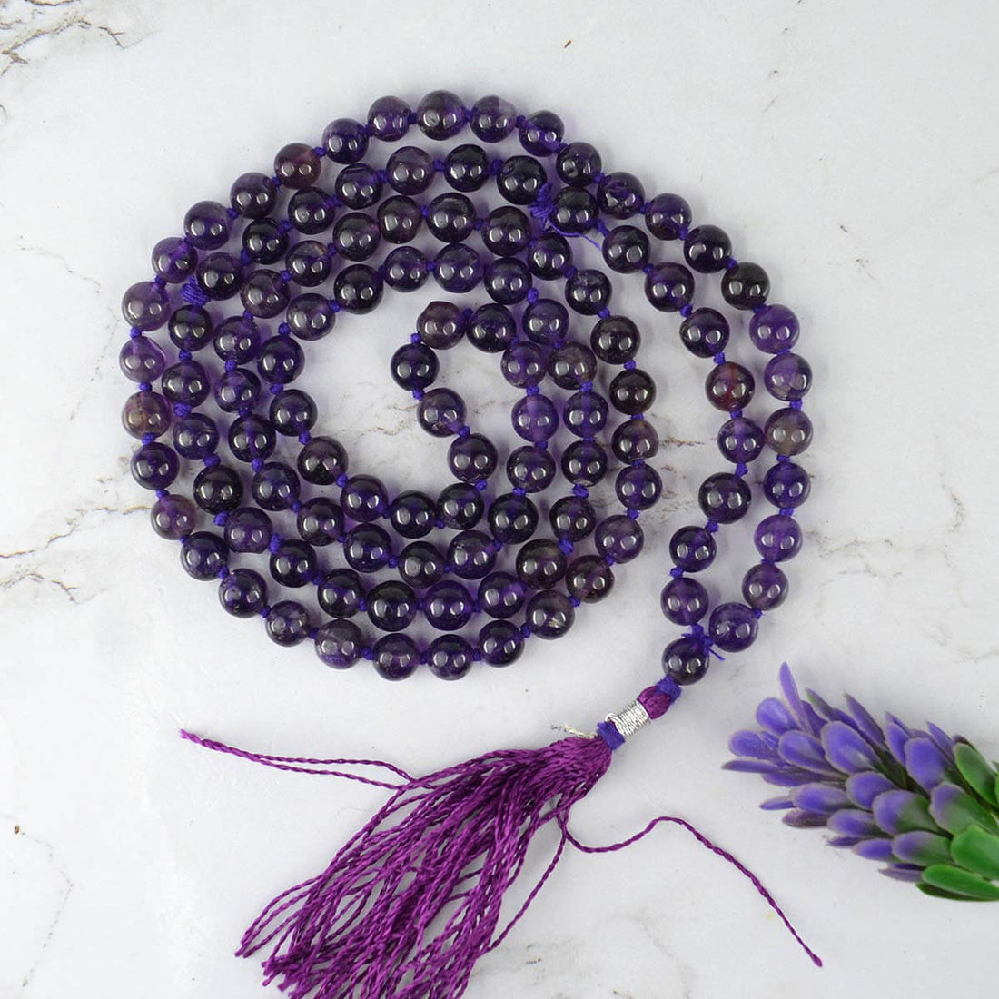108 Beads Amethyst Crystal Jaap Mala for Chakra Healing