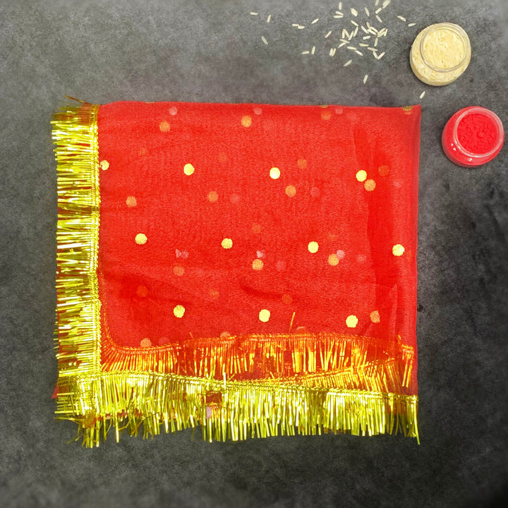 Big Red Dotted Mata ki Chunari 106.68x48.26cm (42x19 Inch) for deity decoration – India’s Largest Pooja Accessories Brand – www.satvikstore.in