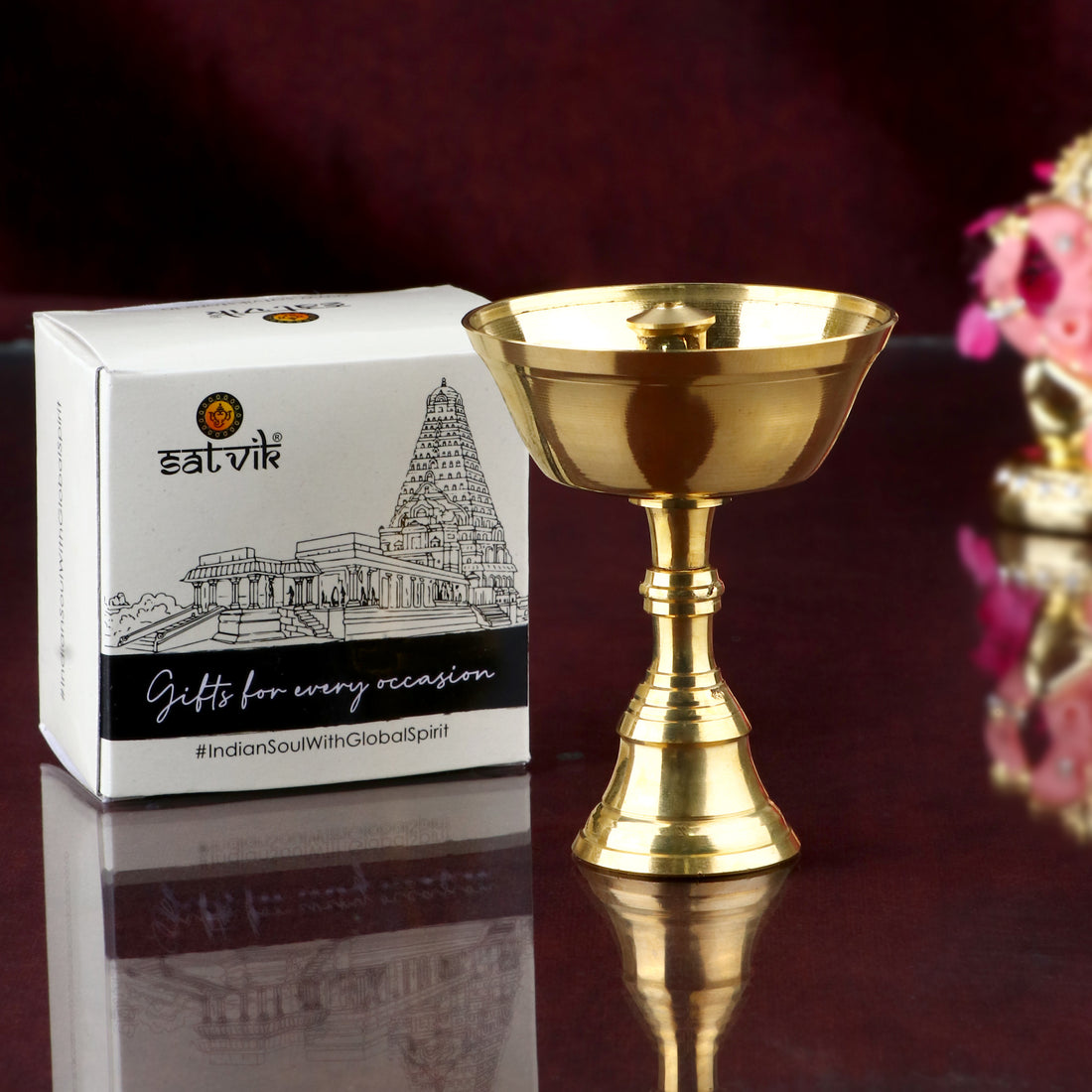 Brass Tibetan Butter Lamp Diya (Small) – Traditional Buddhist altar lamp for meditation and offerings. India’s Largest Pooja Accessories Brand – www.satvikstore.in