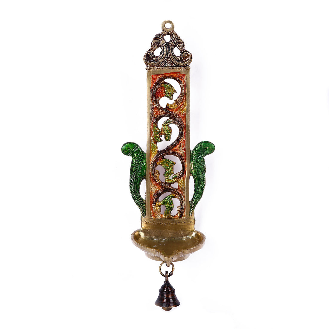 10.6 Inch Beautifully Designed Wall Hanging Diya in brass with intricate patterns and traditional charm, perfect for enhancing spiritual ambiance in pooja rooms, temples, or festive home décor. No.1 Brass Idol Store www.satvikstore.in
