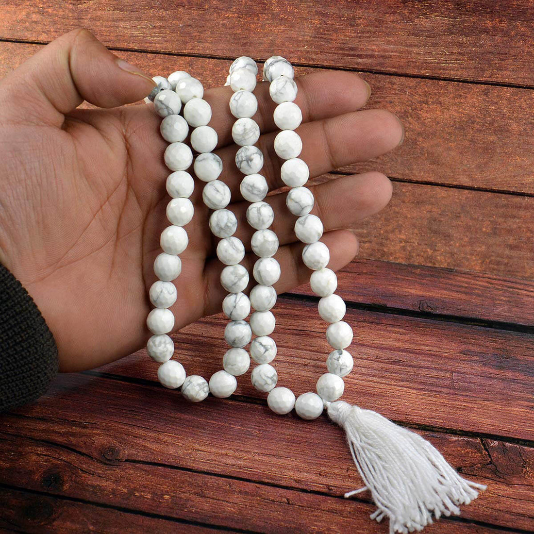 Howlite Crystal Necklace | 6MM Beads for Chakra Healing & Calm
