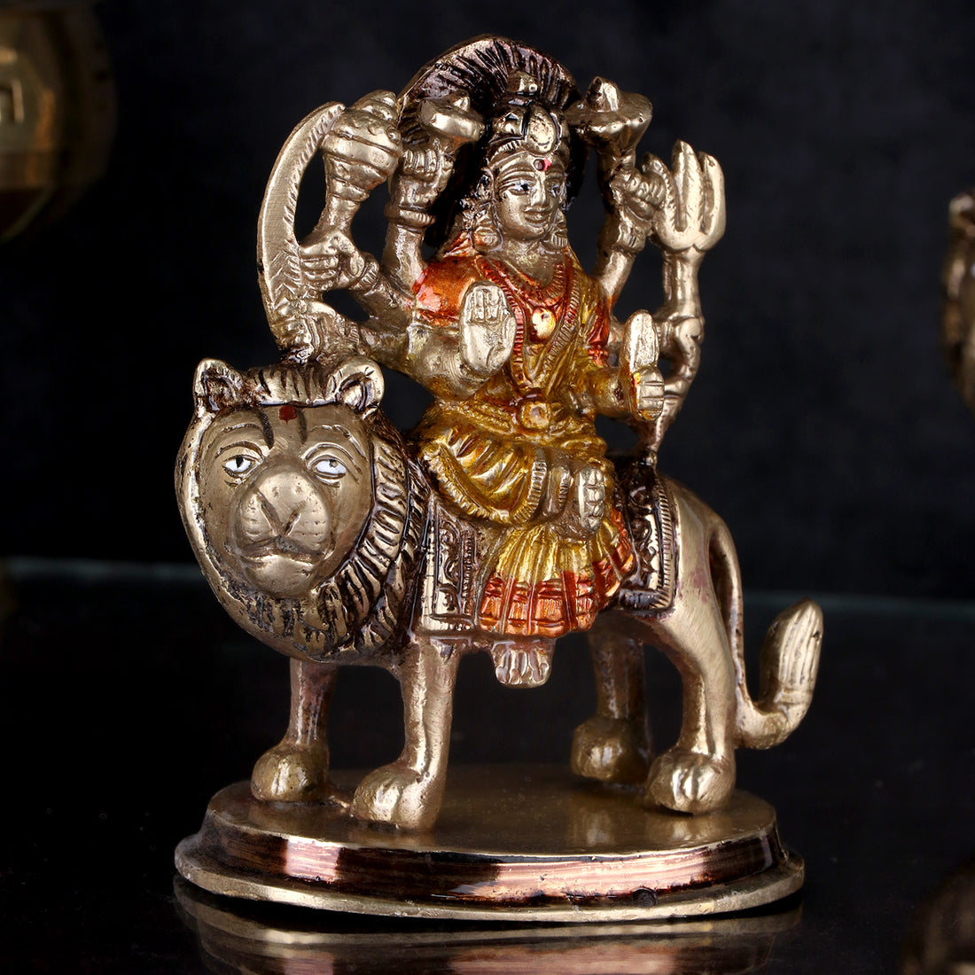 4.9 Inch Fascinating Brass Sherawali Mata Idol