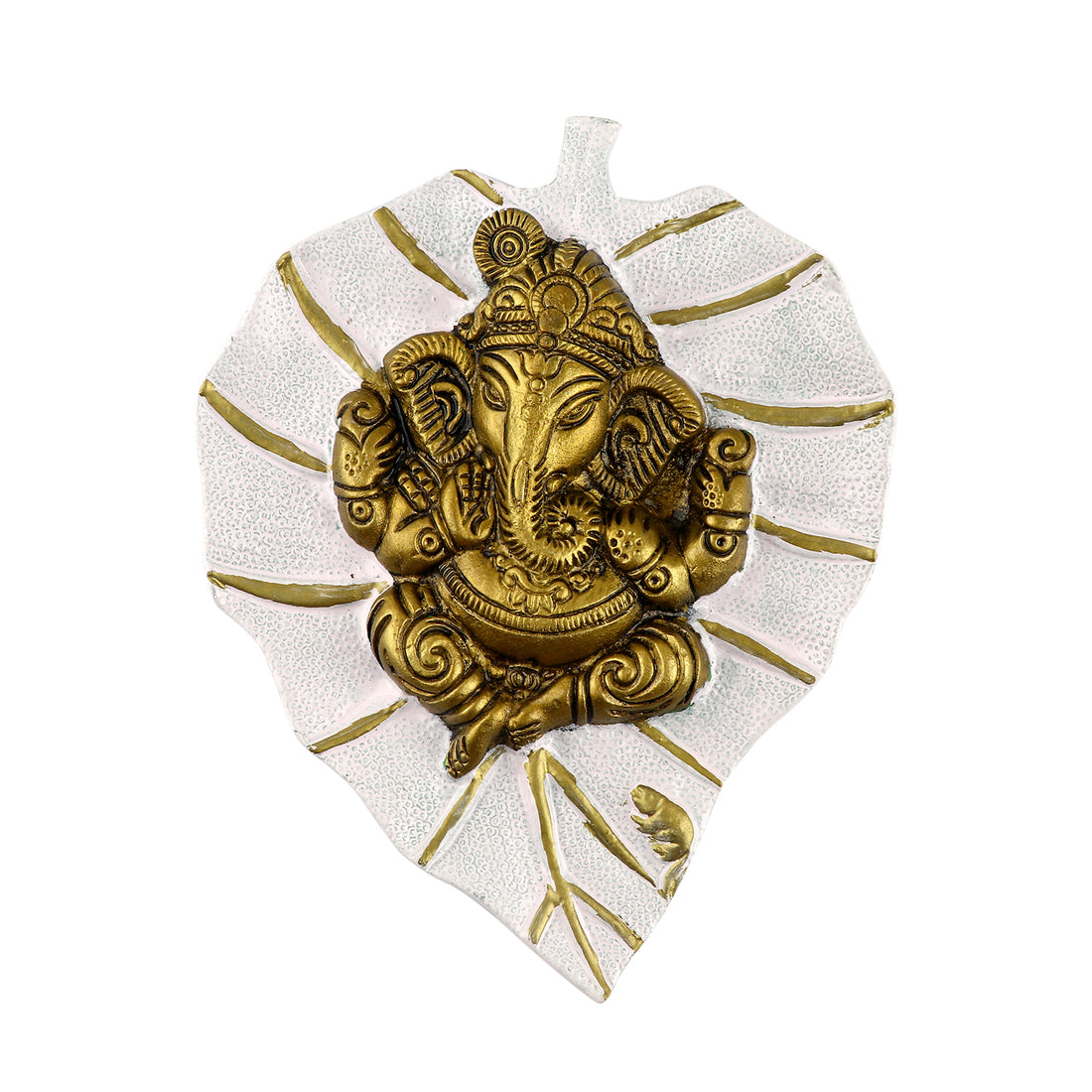 1 pc Lord Ganesh on Leaf Patta Wall Hanging White