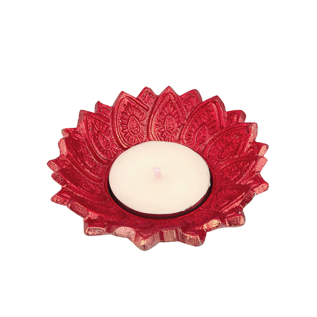 Floral Chakra Metal Diya in Red Color (Pack of 2)