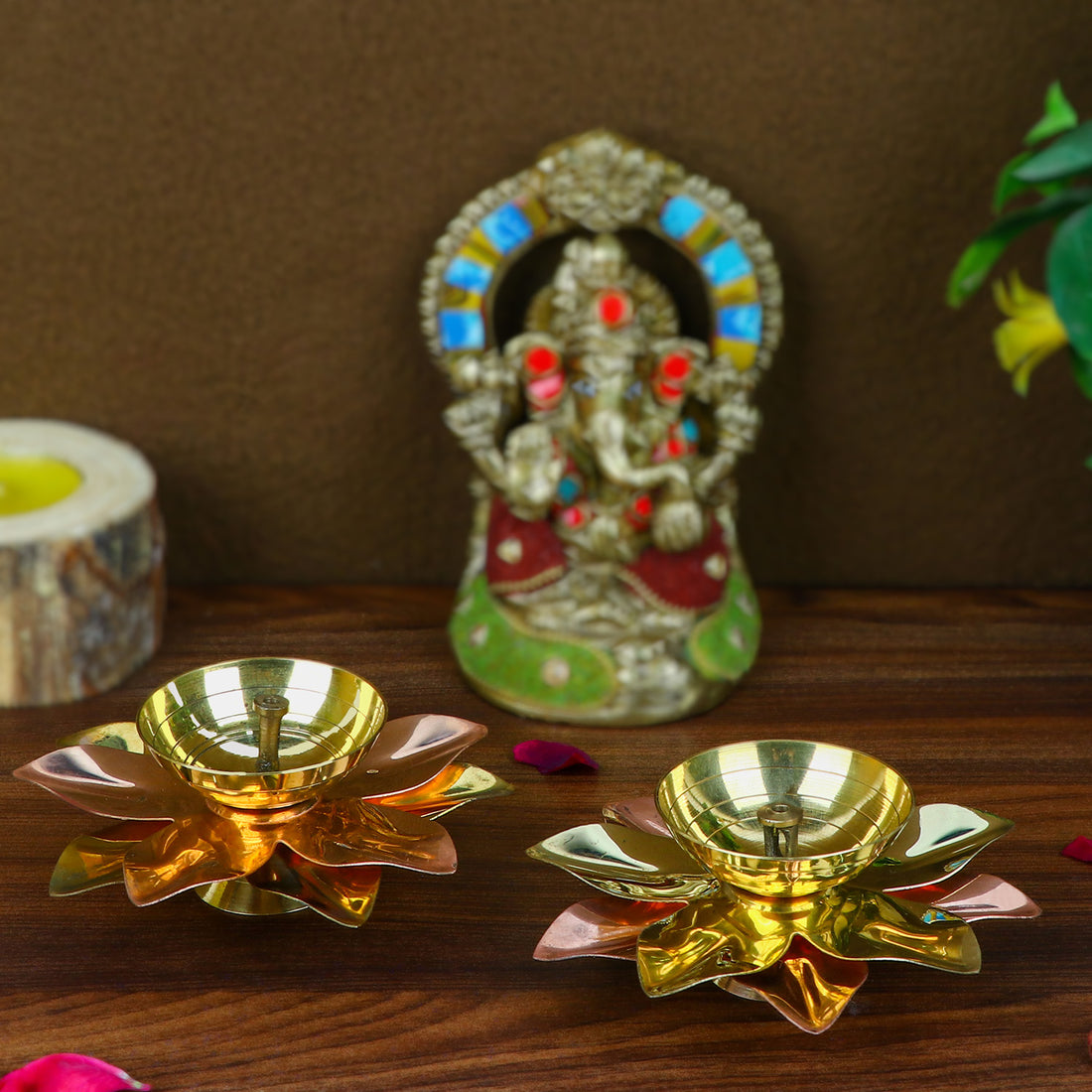 Alluring Brass Copper Lotus Kamal Diya (Large)