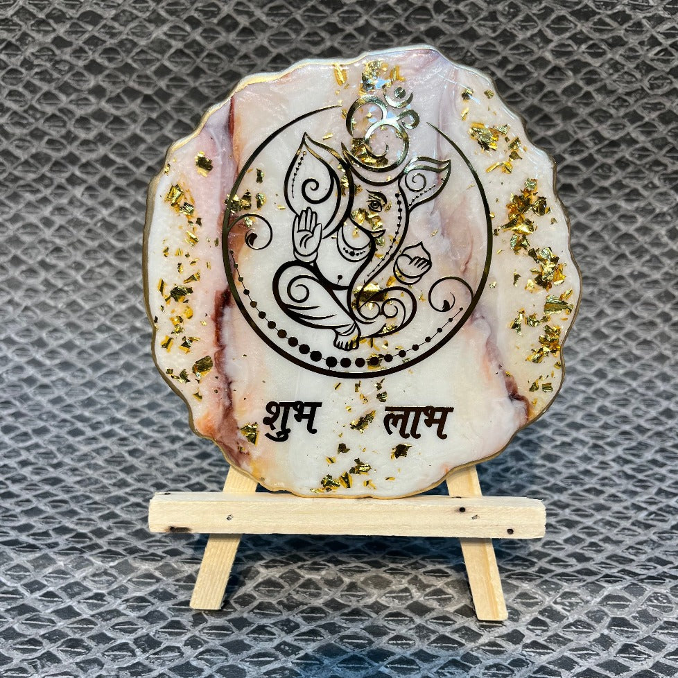 Decorative Ganesha Shubh Labh Frame With Stand Made With Epoxy