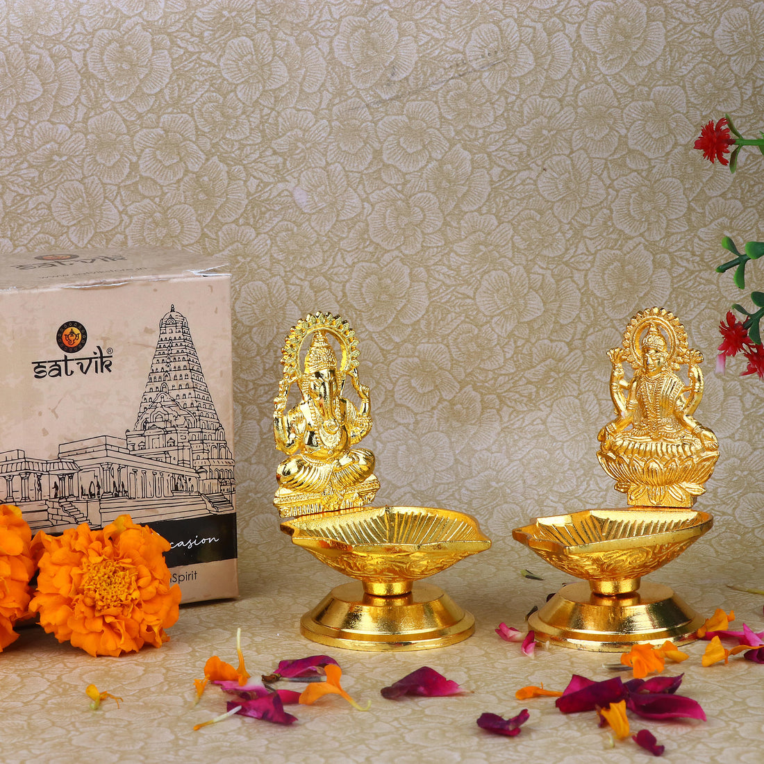 2 Pc Laxmi Ganesha Pair Metal Diya