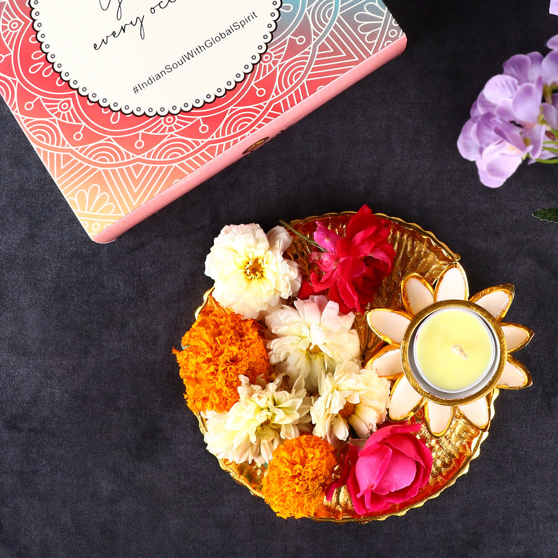 Adorable Gold And White Pooja Platter