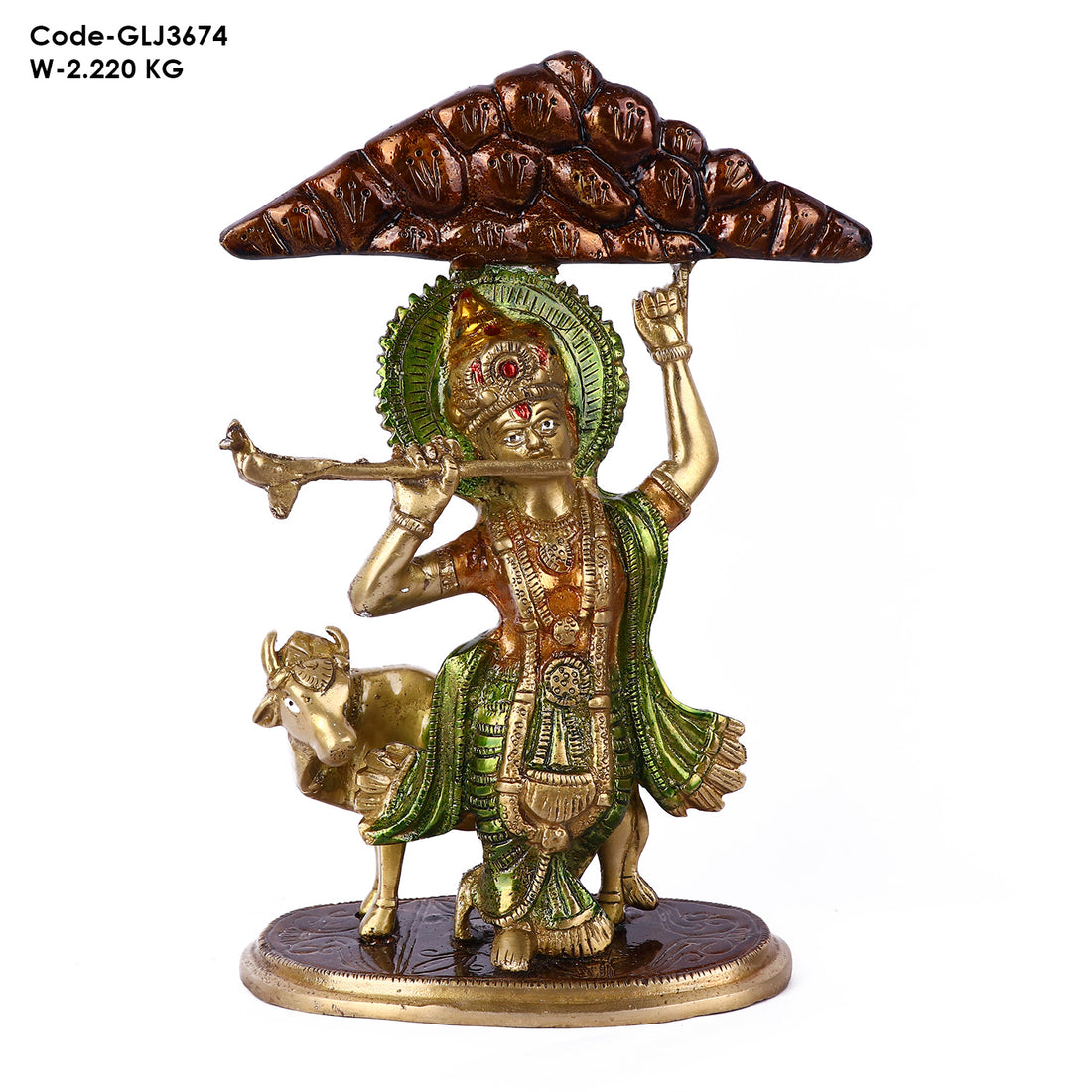 3.9 Inch Brass Krishna Hold Mount Govardhan Idol