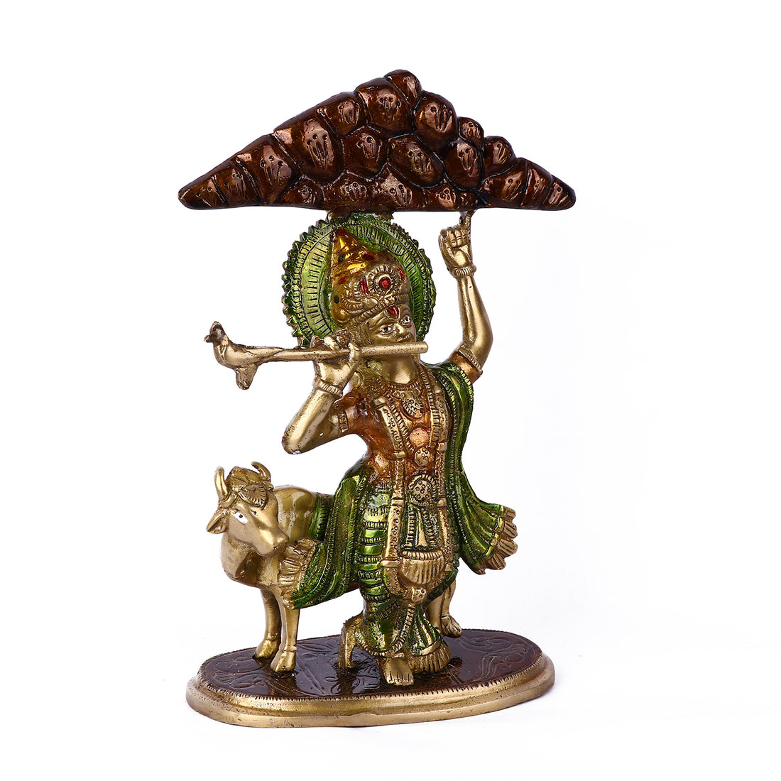 3.9 Inch Brass Krishna Hold Mount Govardhan Idol