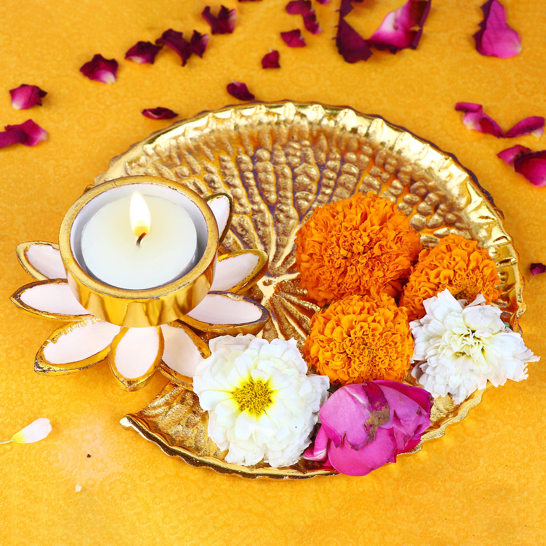 Adorable Gold And White Pooja Platter