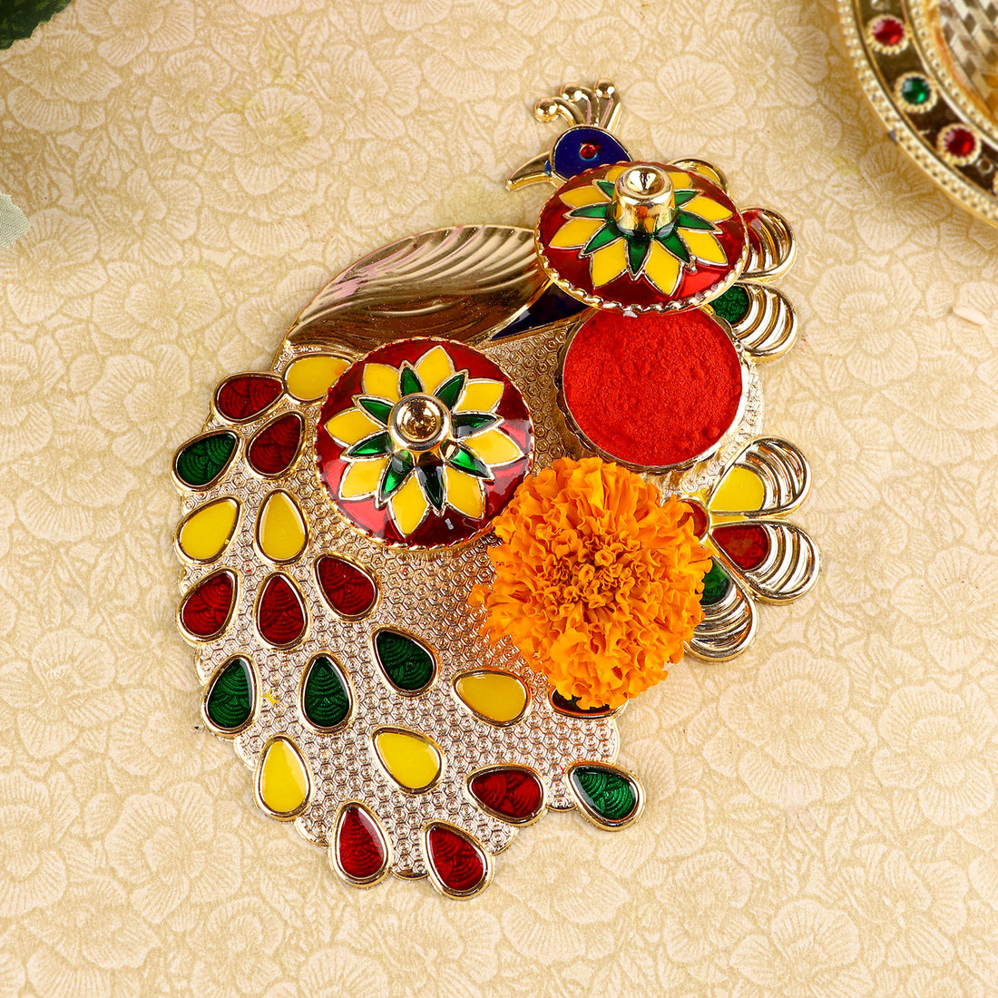 Alluring Peacock Roli Akshat Platter