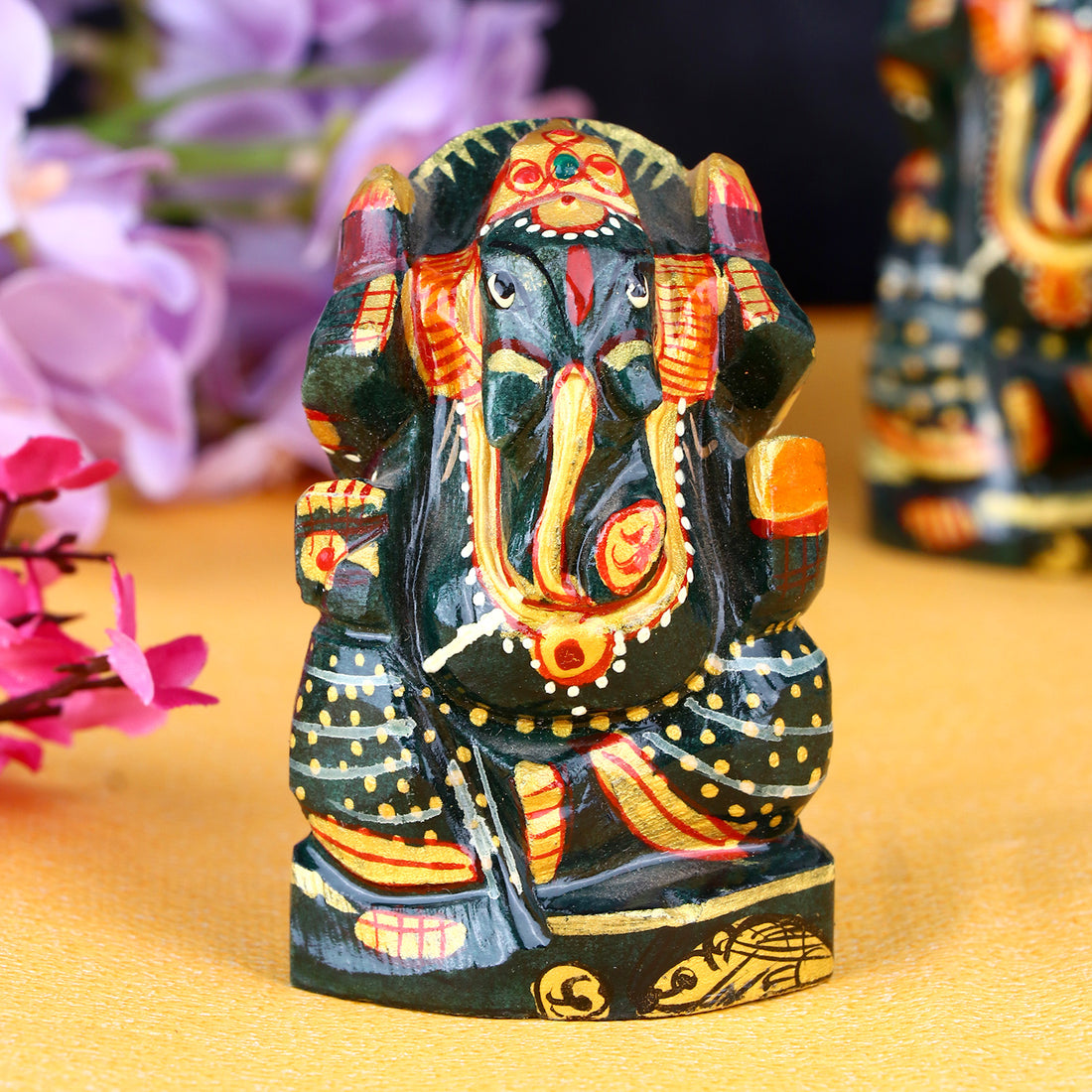 Natural Hand Printed Green Jade Stone Margaj Ganesh Statue