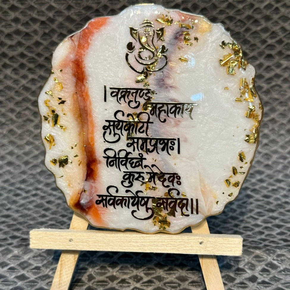 Decorative Ganesha Mantra Frame With Stand Made With Epoxy