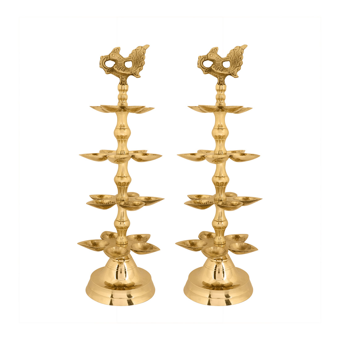 Brass 4 Step Panchmukhi Peacock Kerala Diya