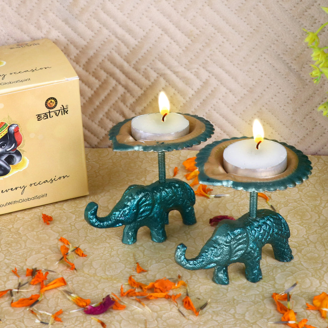 Spectacular Metal Elephant with Diya Showpiece
