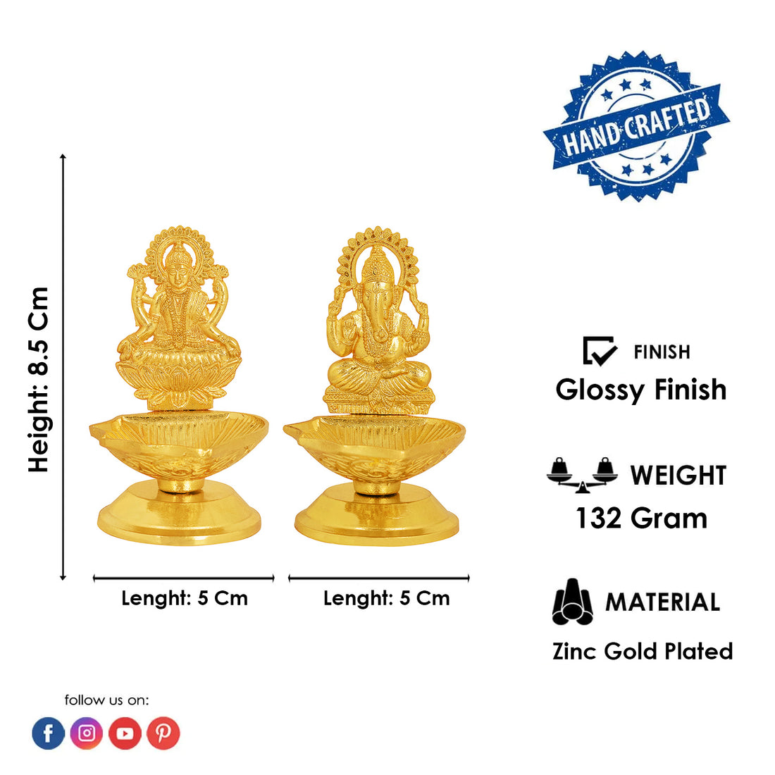 2 Pc Laxmi Ganesha Pair Metal Diya