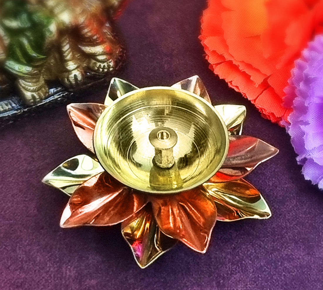 Alluring Brass Copper Lotus Kamal Diya (Large)