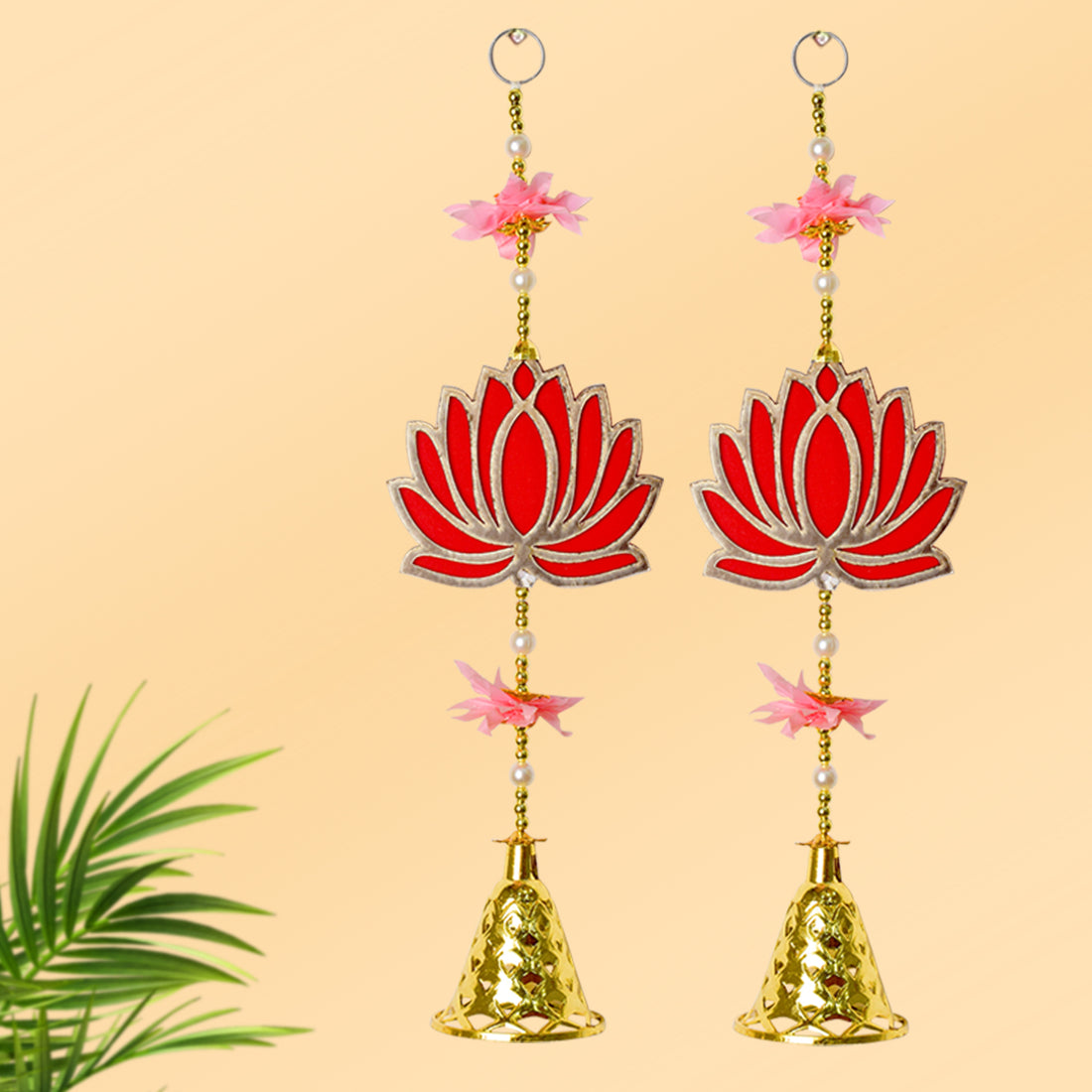 Attractive 1 Tier Lotus with Bells Wall Hanging Backdrop (1Pair Latkans) For Wall Decoration