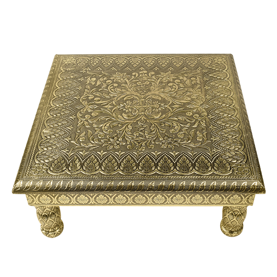 Elevated Artistry: Embossed Pattern Wooden Chowki