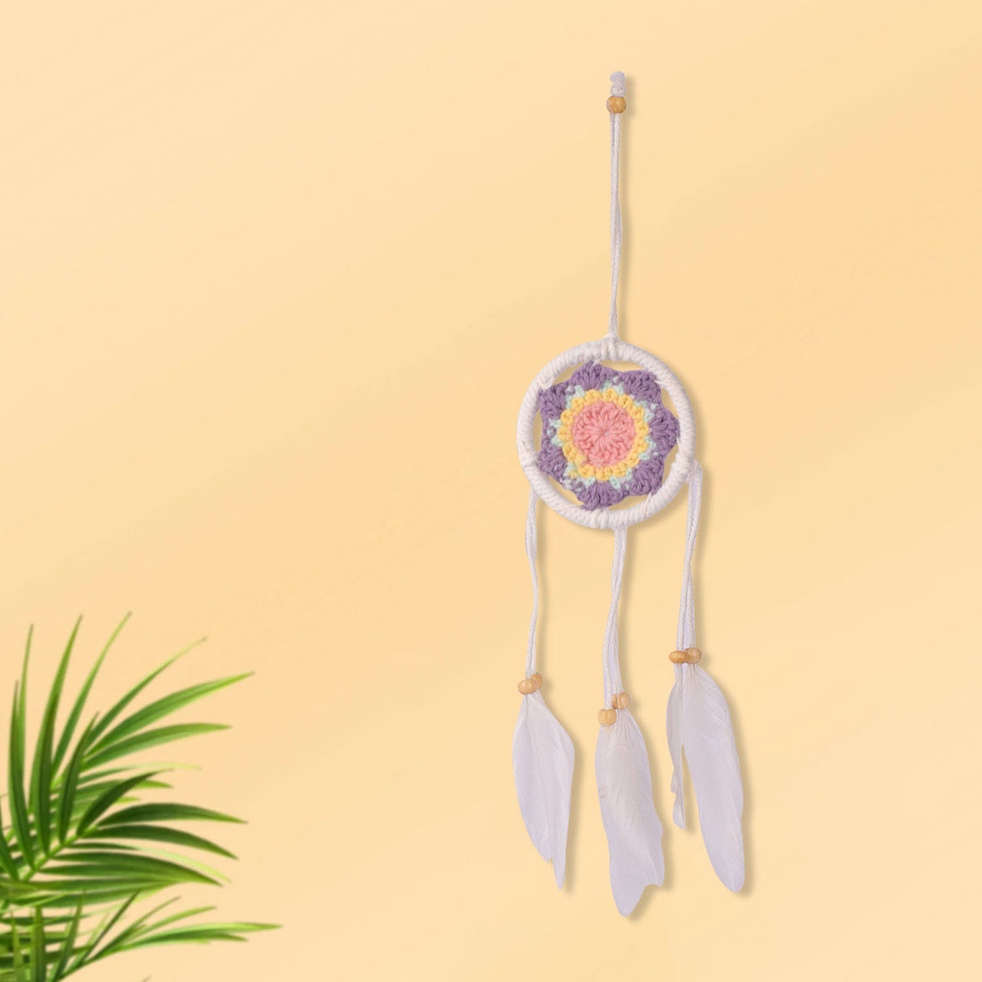 Handmade Wall Decor with Nature Feather Charms (Round Shape)