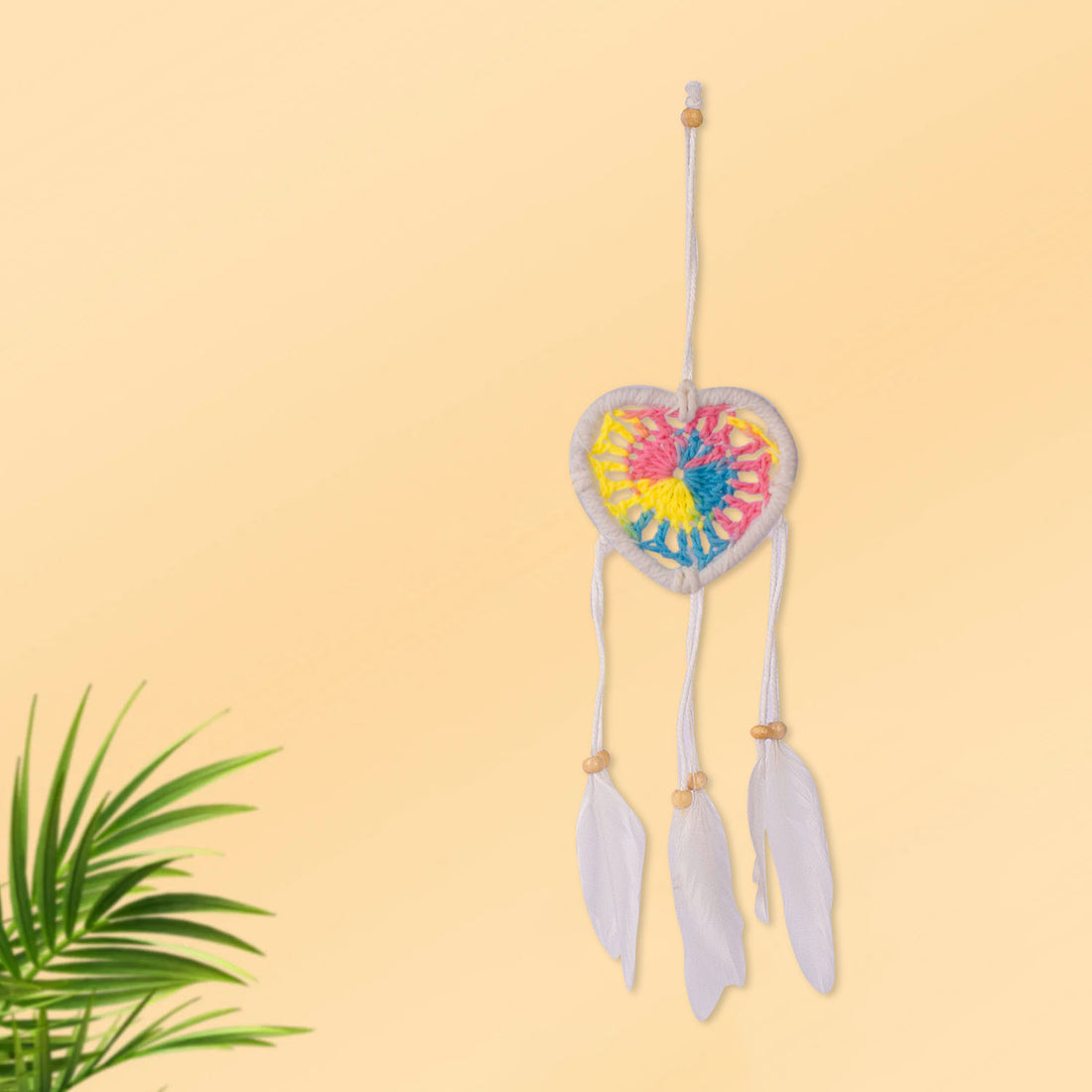 Handmade  Wall Decor with Nature Feather Charms (Heart Shape)
