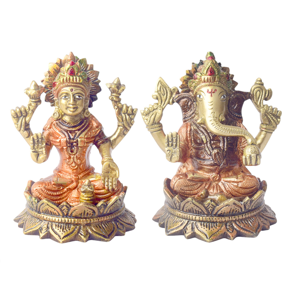 4.7 Inch Handcrafted Lakshmi Ganesha Idol in Brass