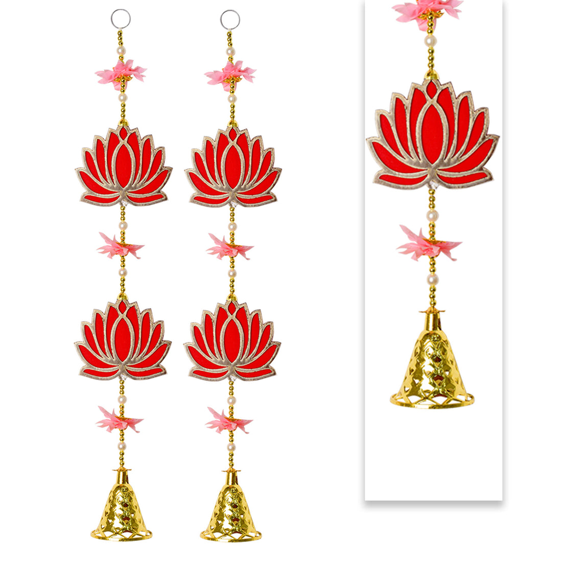 Attractive 2 Tier Lotus with Bells Wall Hanging Backdrop (1Pair Latkans) For Wall Decoration