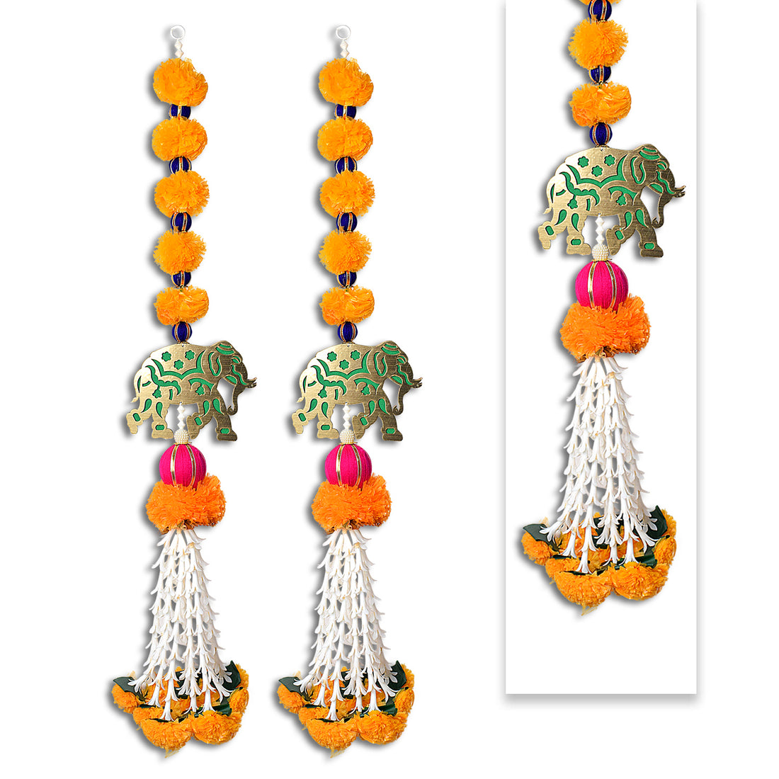 Artificial Marigold Flowers with Elephant Wall Hanging Latkans For Wall Decoration