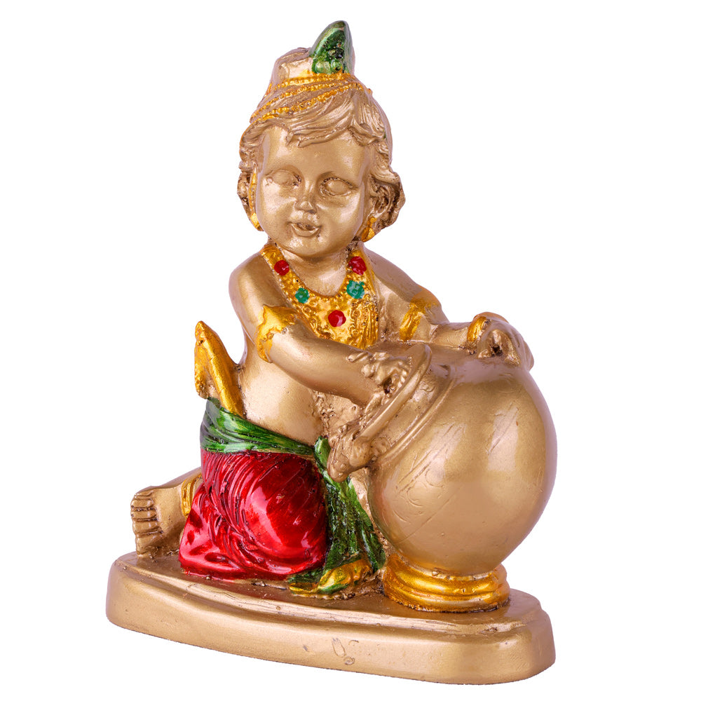 Premium Gold Crimson & Emerald Laddu Gopal Resin Statue