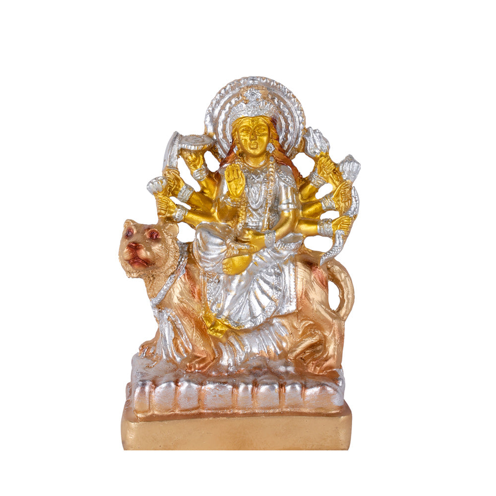 Premium Silver & Gold Sherawali Mata Resin Statue