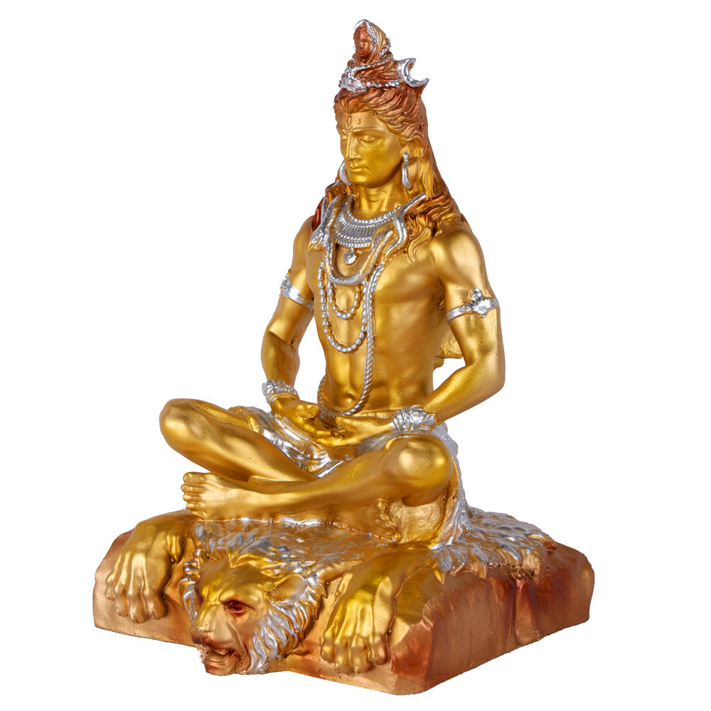 Premium Silver & Gold Shiv Ji Meditating Resin Statue