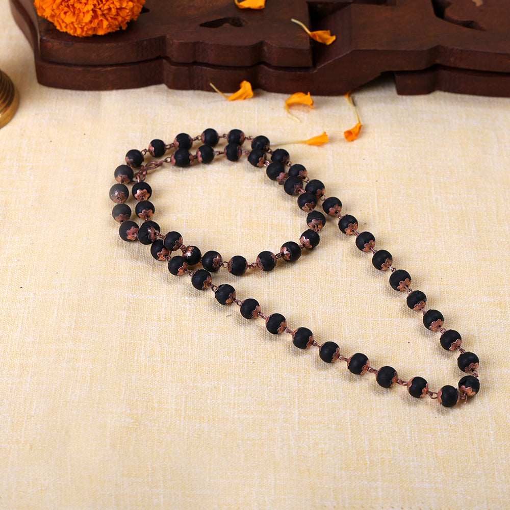 Karungali Mala 8mm Beads with Copper Capping Energy Protection Govt Certified