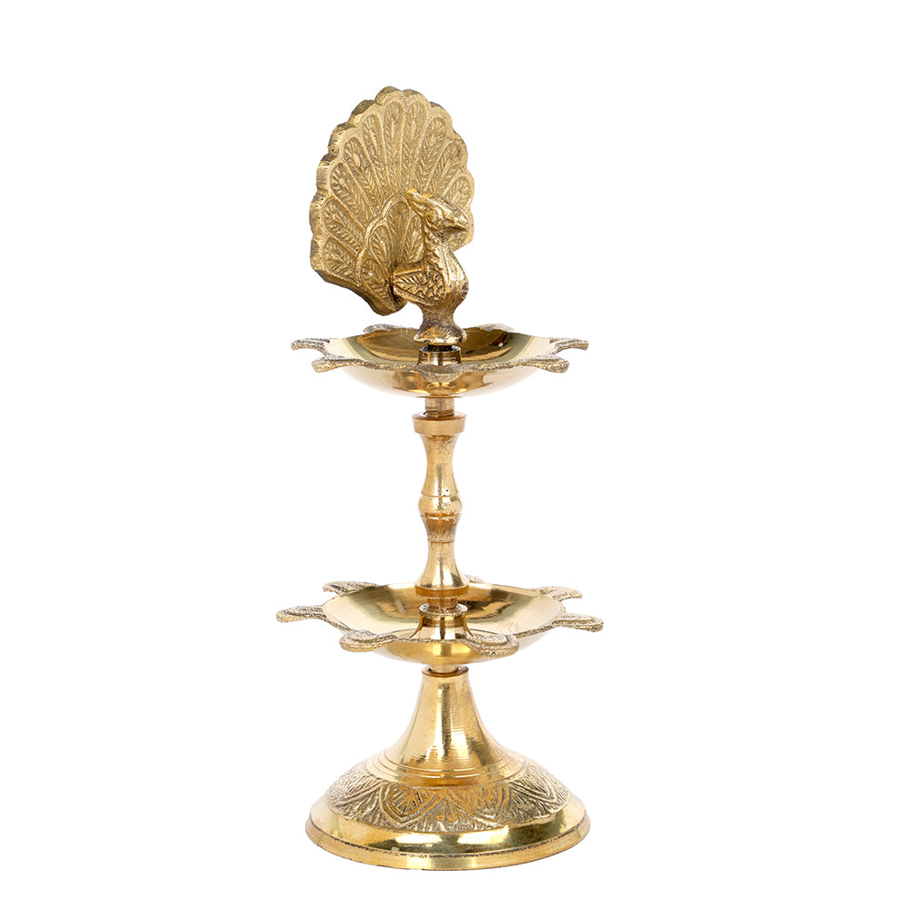 6.1 Inch Brass Flying Peacock 2 Step Kerala Samai Deepam