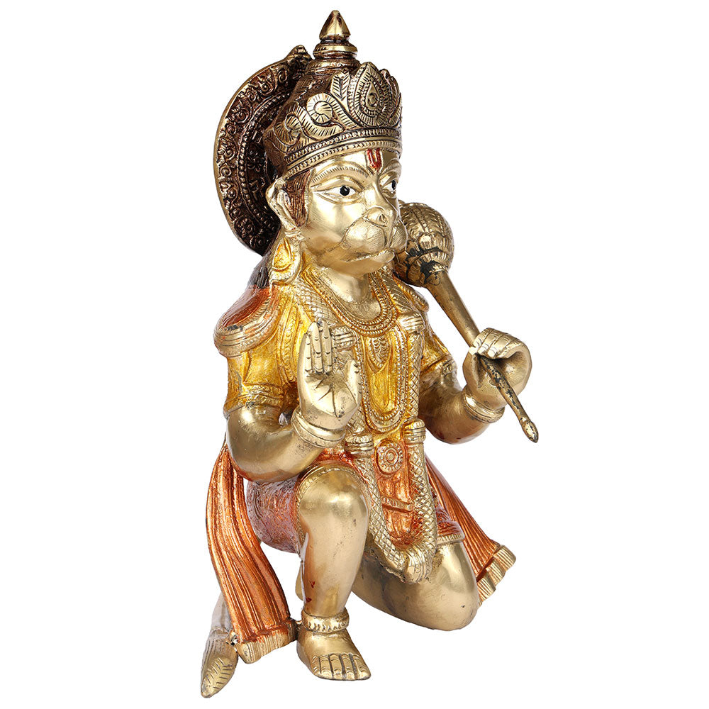 11 Inch Brass Hanuman Idol with Gadha Protection & Devotion