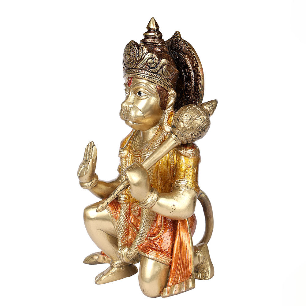 11 Inch Brass Hanuman Idol with Gadha Protection & Devotion