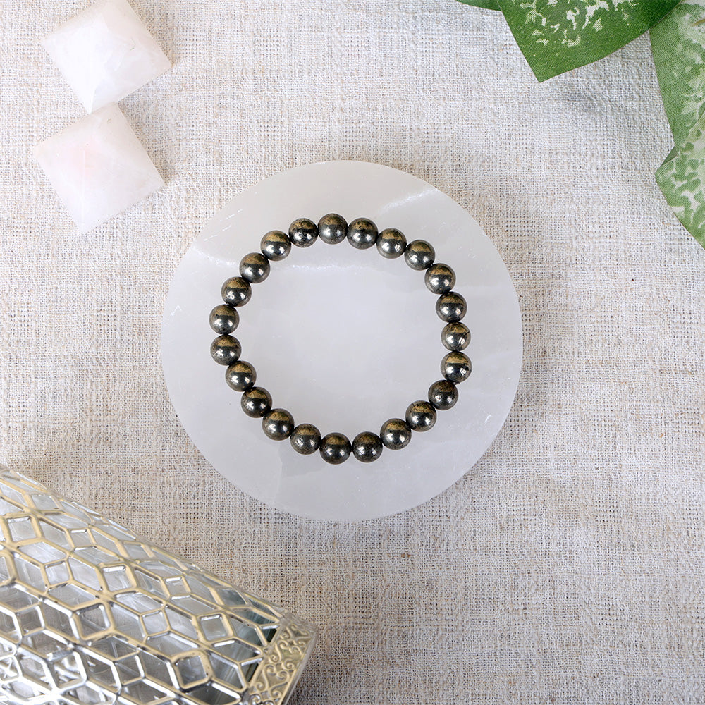 Natural Pyrite Bead Bracelet