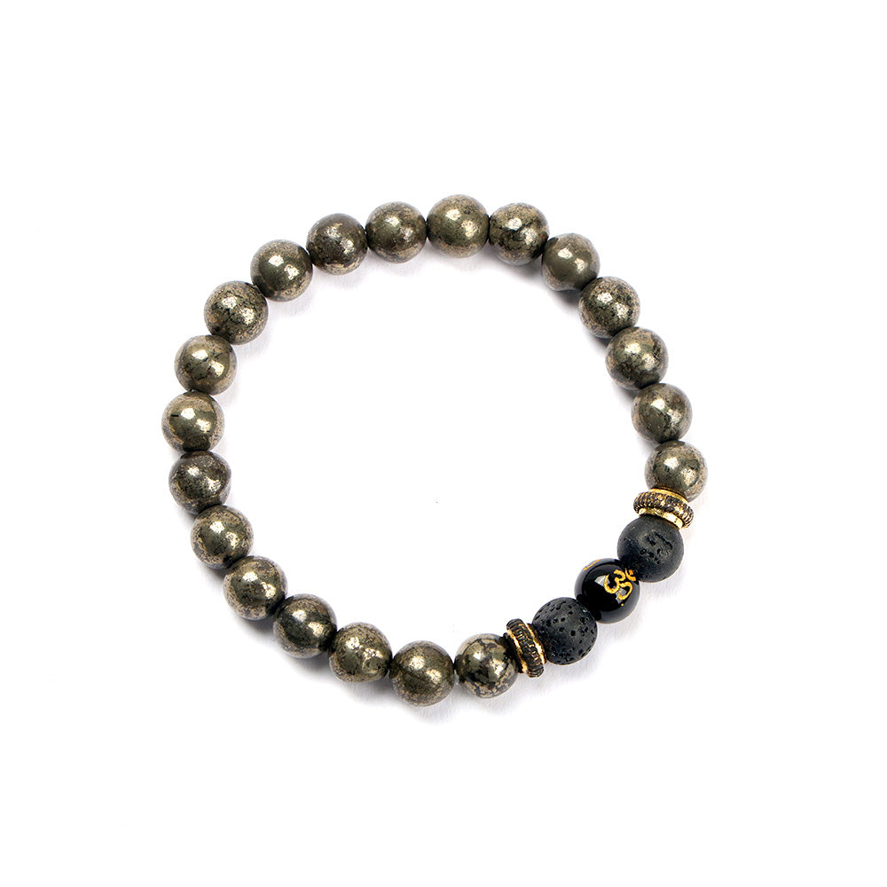 Om Raw Pyrite with Lava Bracelet Spiritual Healing Wear