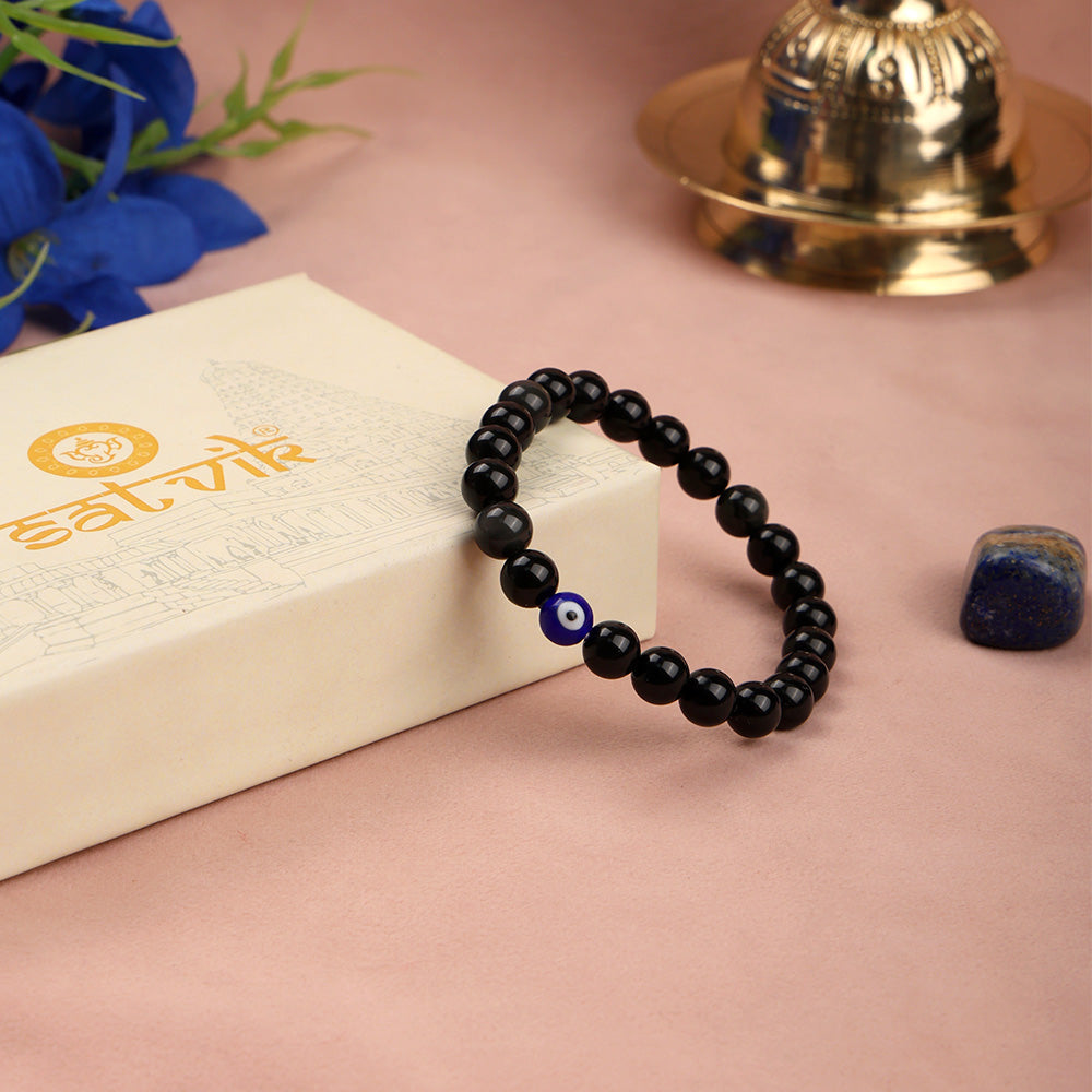 Black Obsidian Evil Eye Bracelet Spiritual Protection Wear